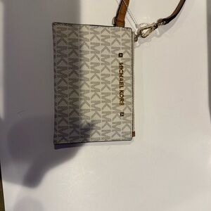 NWT/NIB Michael Kors Monogram Wristlet in Gray with Brown and Gold Accents
